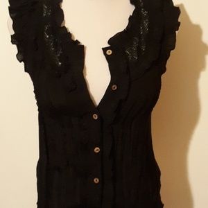 Black Cute Ruffled Button Down Top